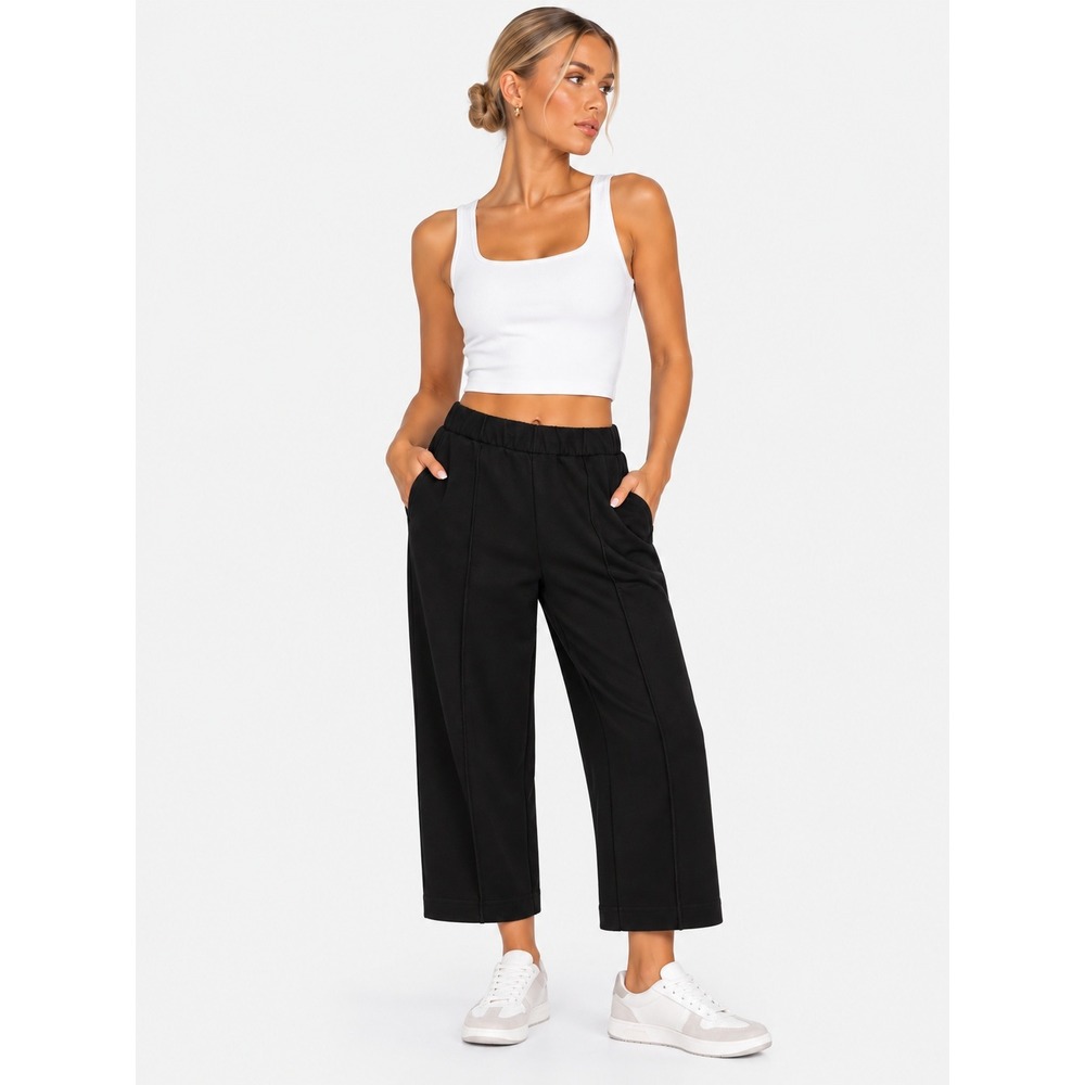 Everlane The Dream Pant Black Elastic Waist Pintuck Wide Leg Cotton Modal XS